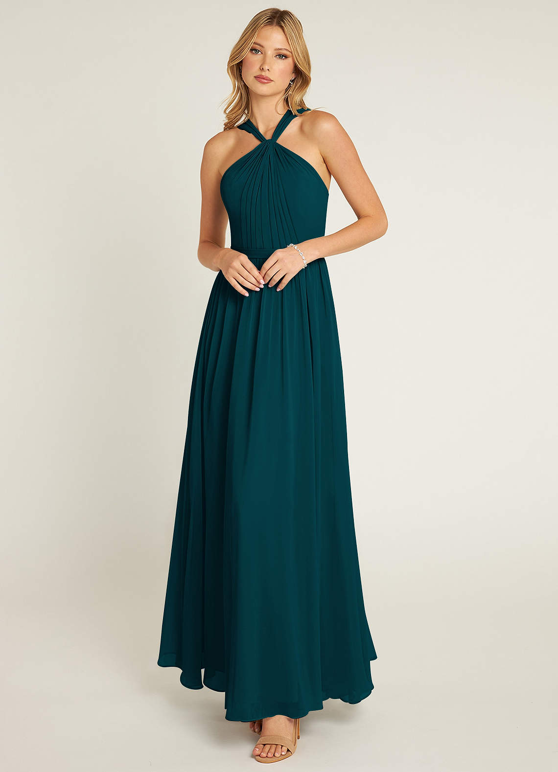 Azazie Jacey Bridesmaid Dresses Pine A-Line Pleated Chiffon Dress image1