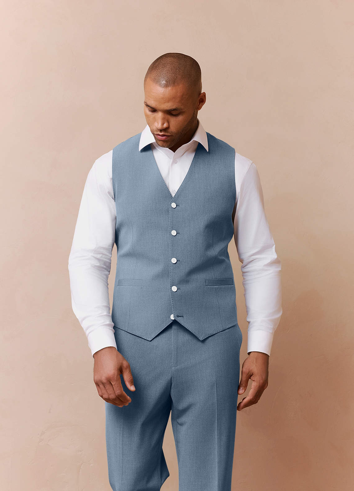 front James Dusty Blue Structured Stretch Suit Vest