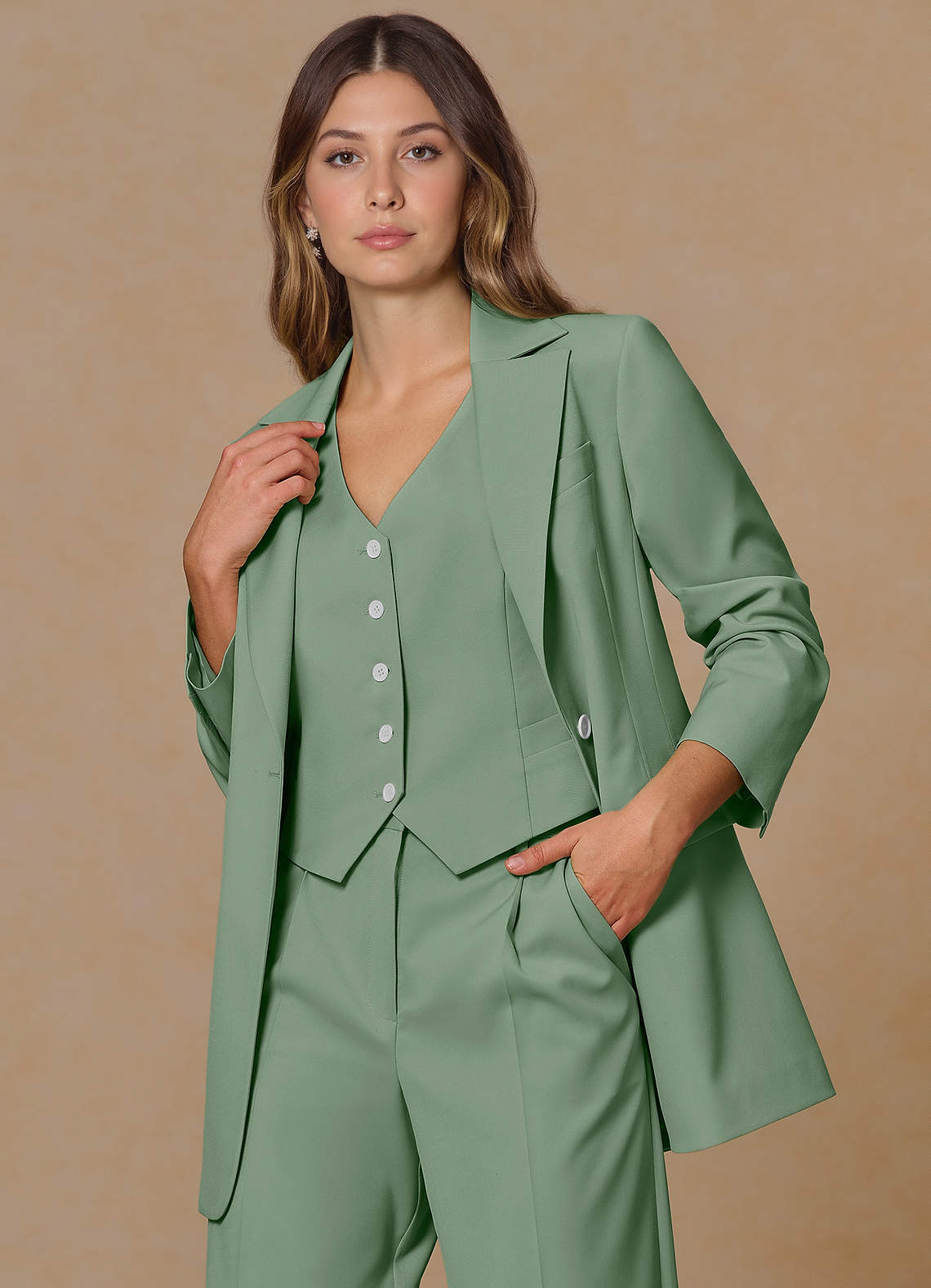 front Rowan Matcha Blazer met verfijnde weefstructuur en functionele eigenschappen