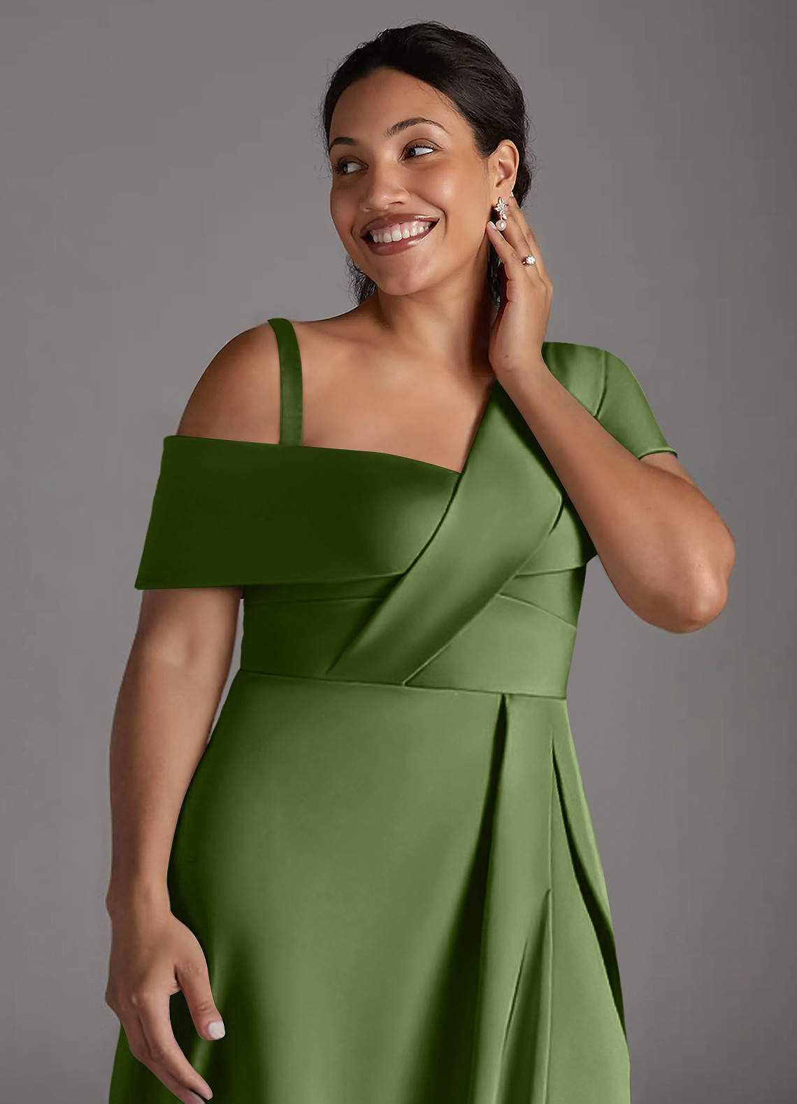 Azazie Milton Mother of the Bride Dresses Juniper A-Line Pleated Stretch Satin Dress image13