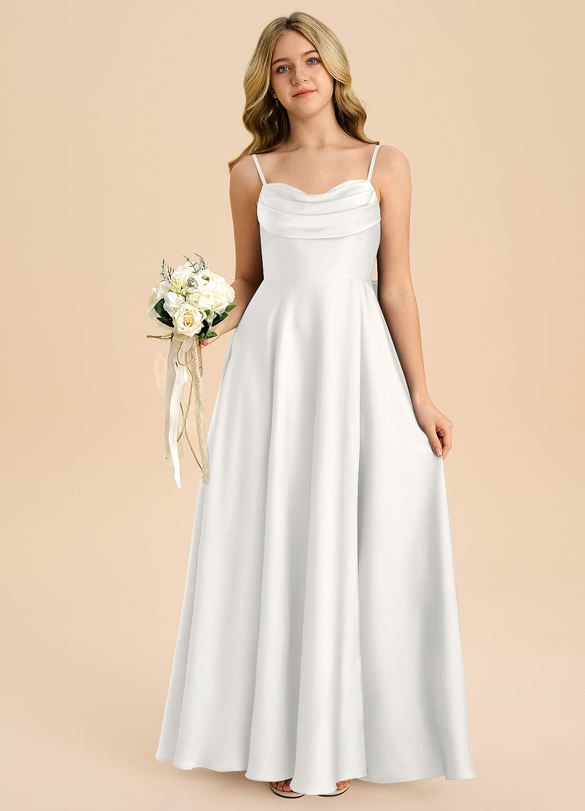 Azazie Bear Junior White A-Line Sweetheart Neckline Stretch Satin Dress image6