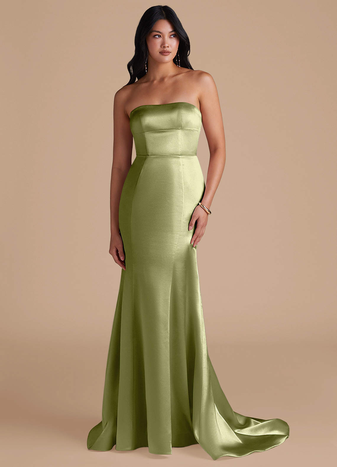 Azazie Aura Bridesmaid Dresses Pistachio Mermaid Metallic Satin Convertible Dress image1