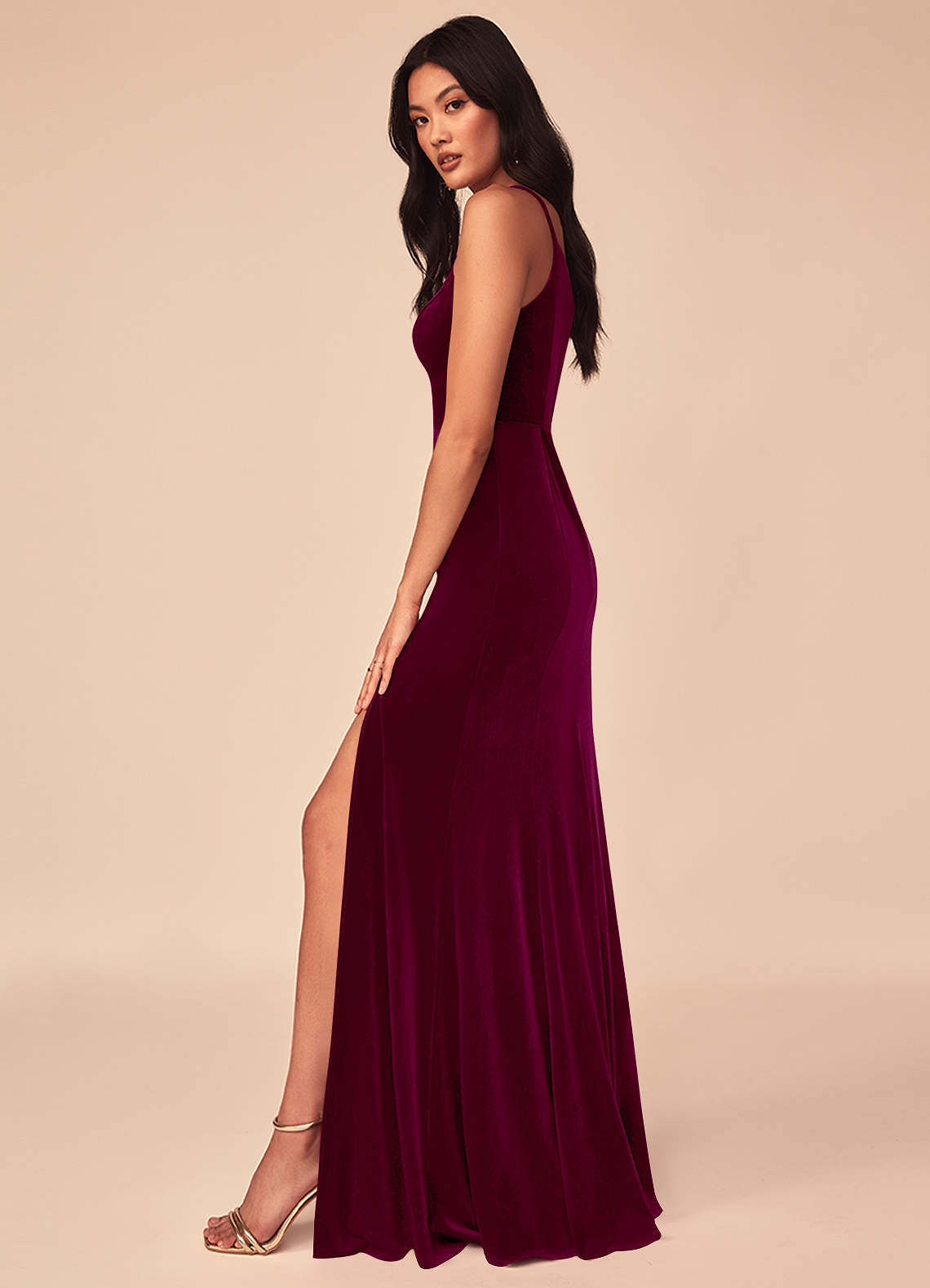 cabernet velvet bridesmaid dresses Wedtrend Cabernet A Line V Neck Sexy Pleated Floor Length Chiffon Long Bridesmaid Dress Wedding Party Dressses, Chiffon color / US22W