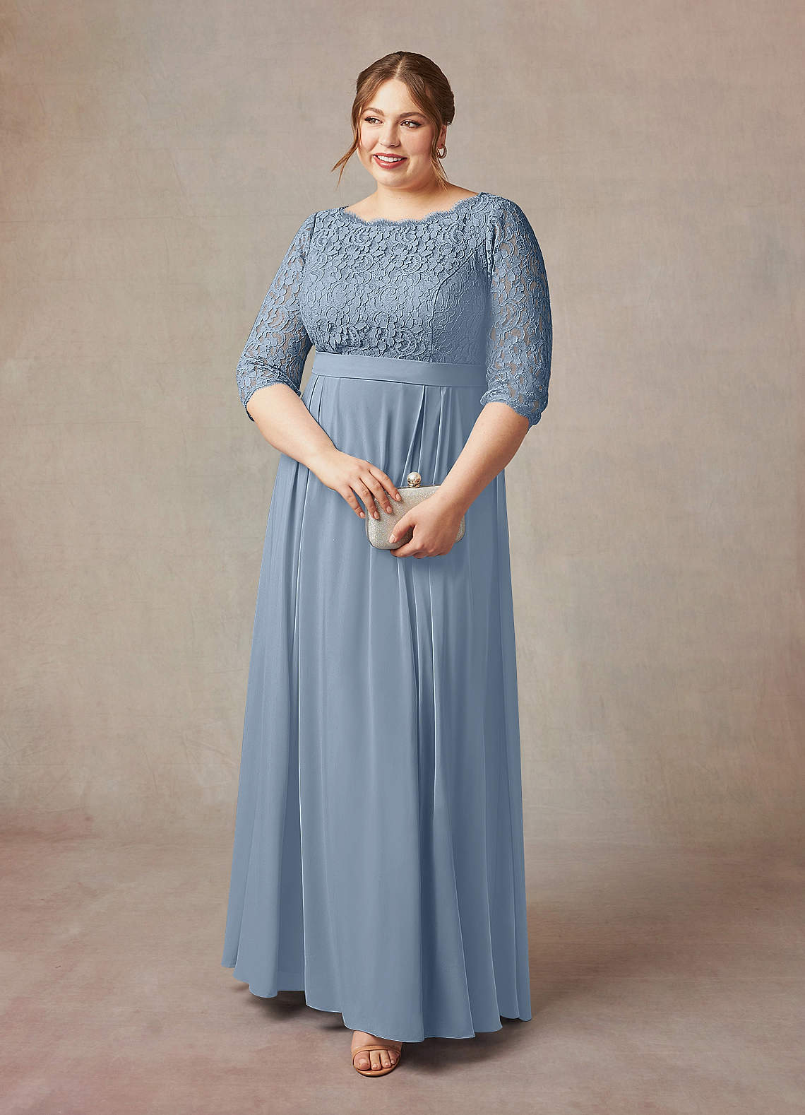 Azazie Lucianna Final Sale Dusty Blue A-Line Lace Dress image1