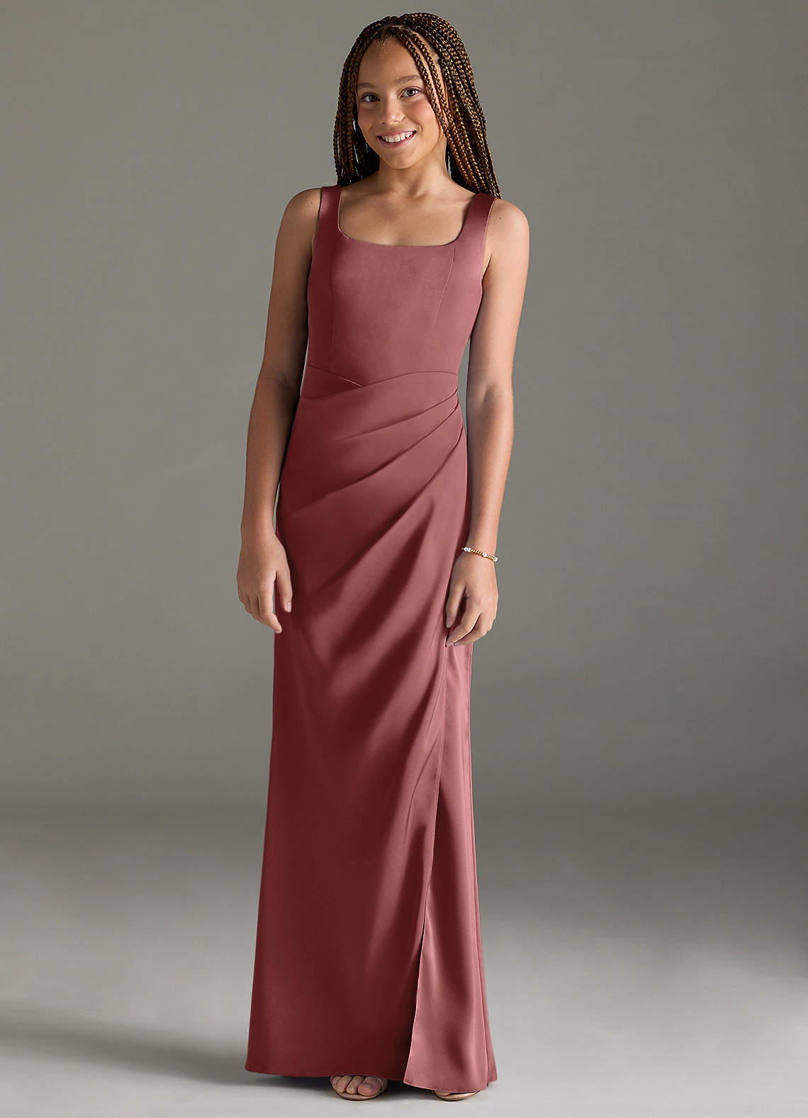 Azazie Mero Junior Amethyst Mermaid Pleated Stretch Satin Dress image1