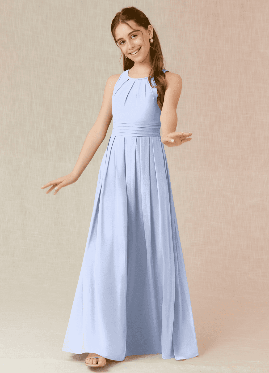 Azazie Bibiane Junior Agave A-Line Pleated Chiffon Dress image3