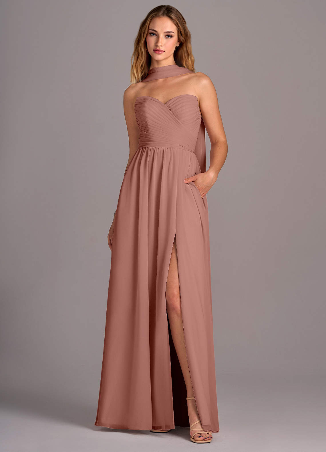 Azazie Joni Bridesmaid Dresses Cedar Rose A-Line Strapless Chiffon Convertible Dress image1