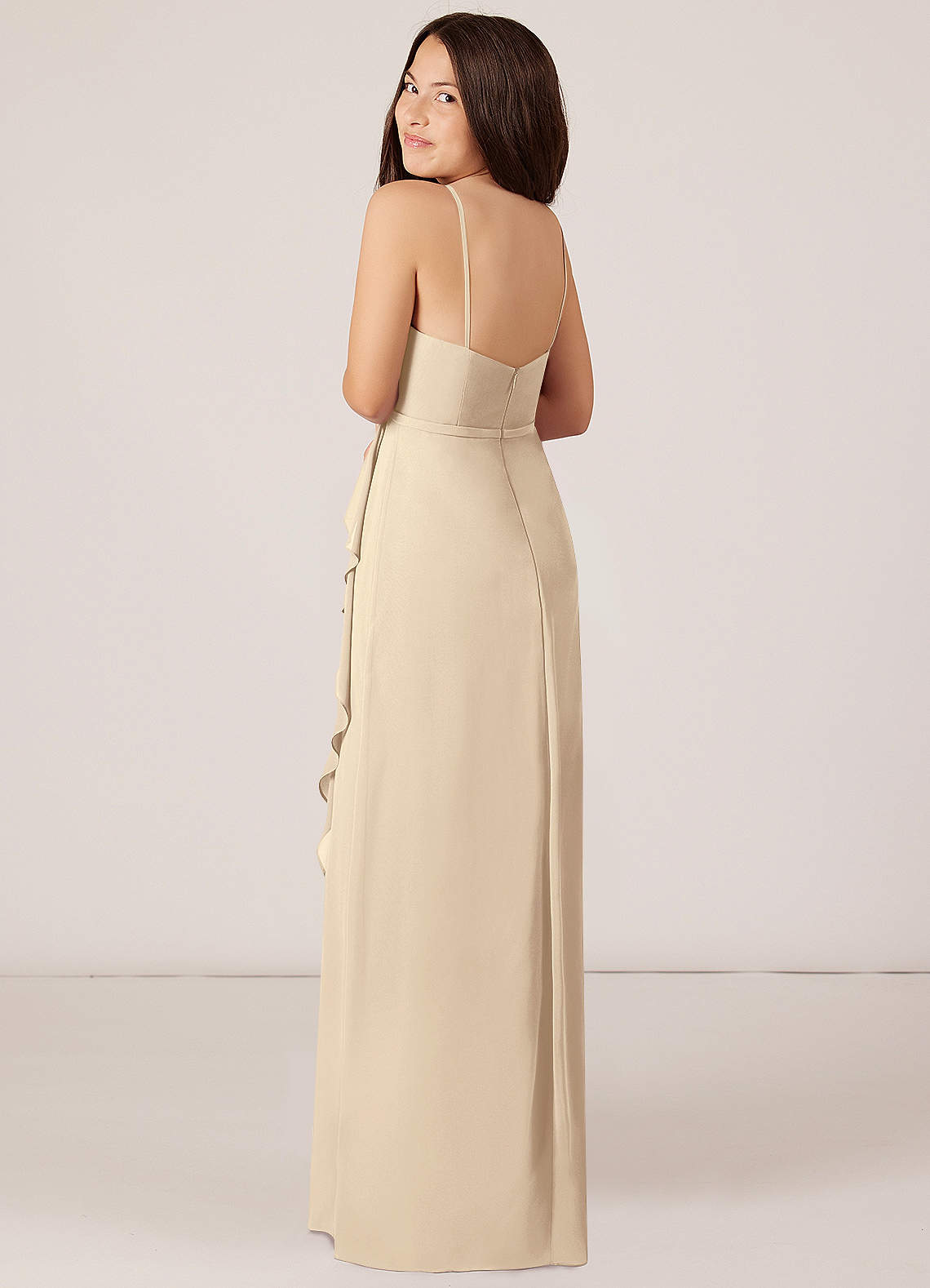 Azazie Kaylee Junior Champagne A-Line with Belt Chiffon Dress image4