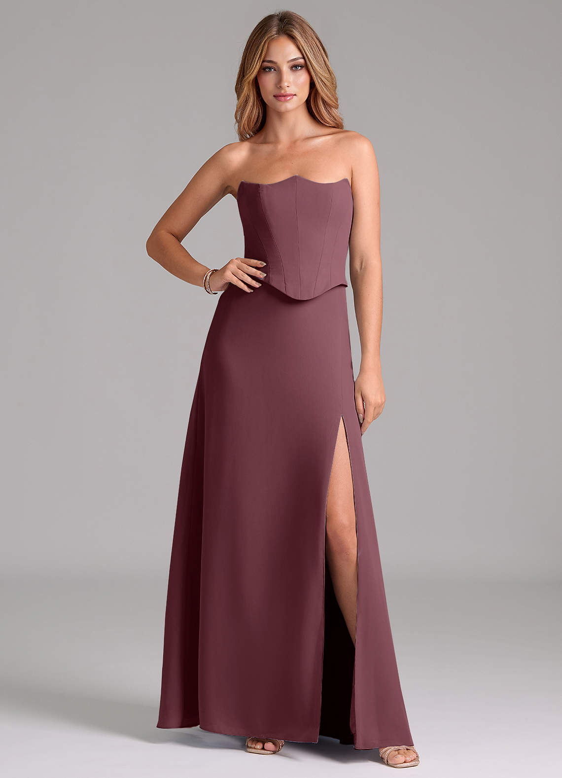 Azazie Jenilyn Bridesmaid Dresses Sangria A-Line Strapless Chiffon Dress image1