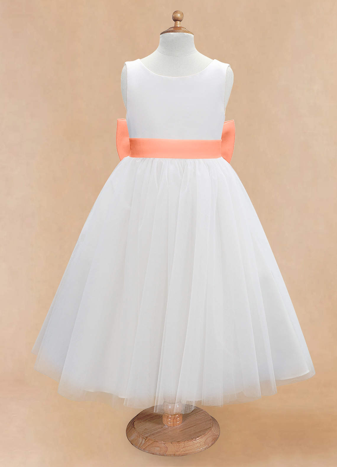 Azazie Kavi Flower Girl Dresses Ivory Sunset A-Line Bow Matte Satin Dress image6