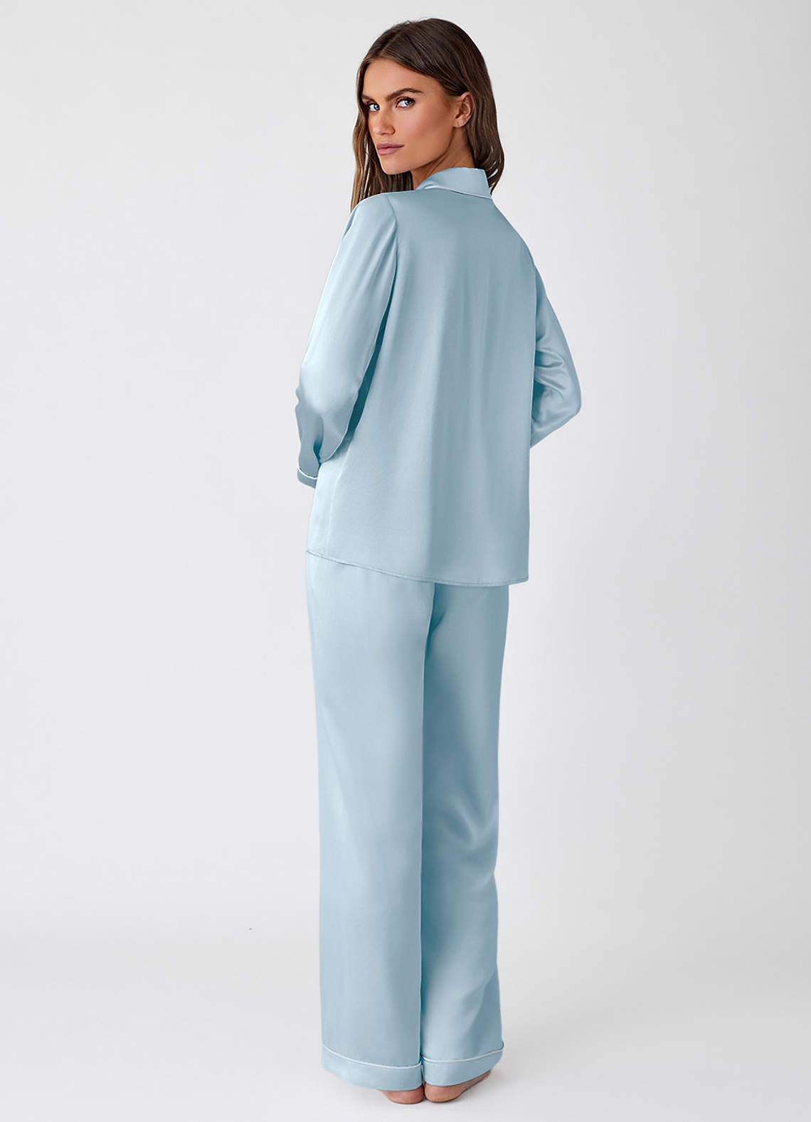 front 100% Washable silk Long Sleeve Pajama Set