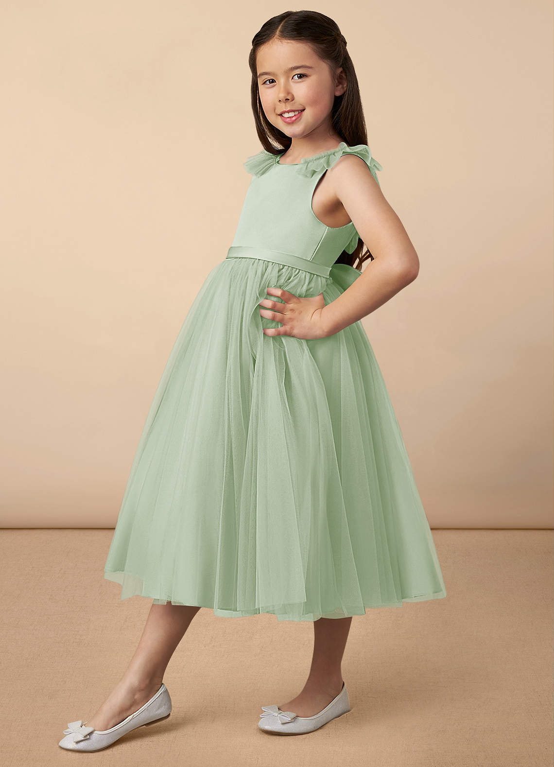 Azazie Dolly Venta Final Vestido de Dusty Rose de Tul de Corte En A con Lazo image1