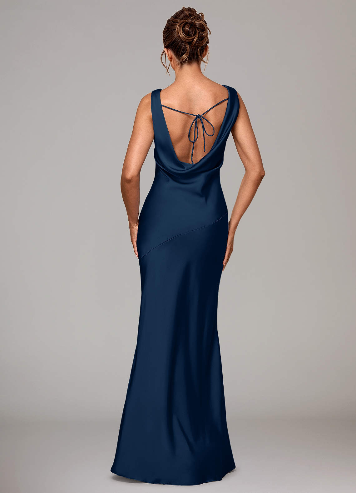 Azazie Rylina Vestidos de damas de honor Vestido de Azul Marino Oscuro de Satén Elástico de Corte Sirena image4
