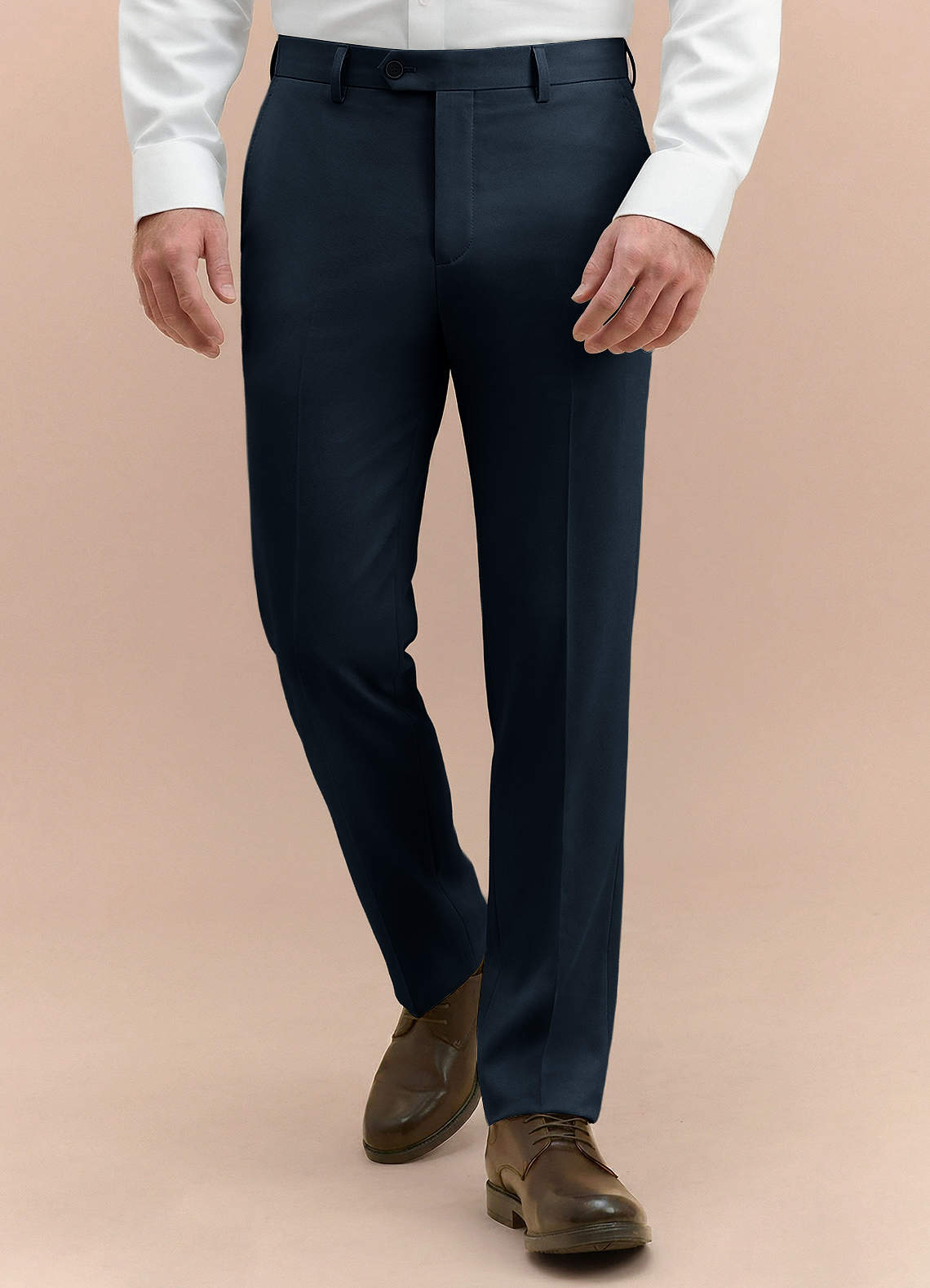 front Vincent Navy Blue Structured High Stretch Dress Pants