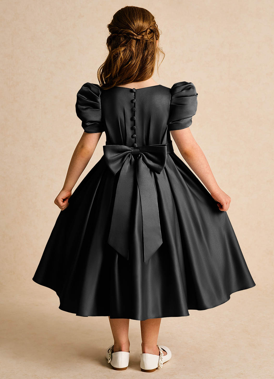 Azazie Miriam Black Ball-Gown Pleated Matte Satin Dress | Azazie