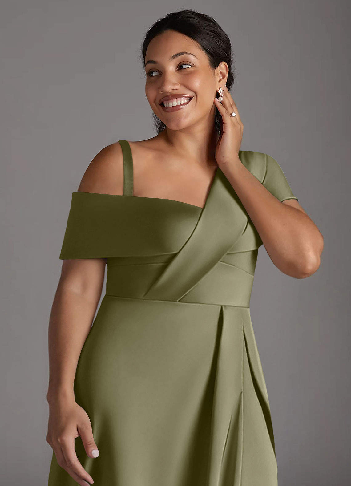 Azazie Milton Mother of the Bride Dresses Pistachio A-Line Pleated Stretch Satin Dress image13