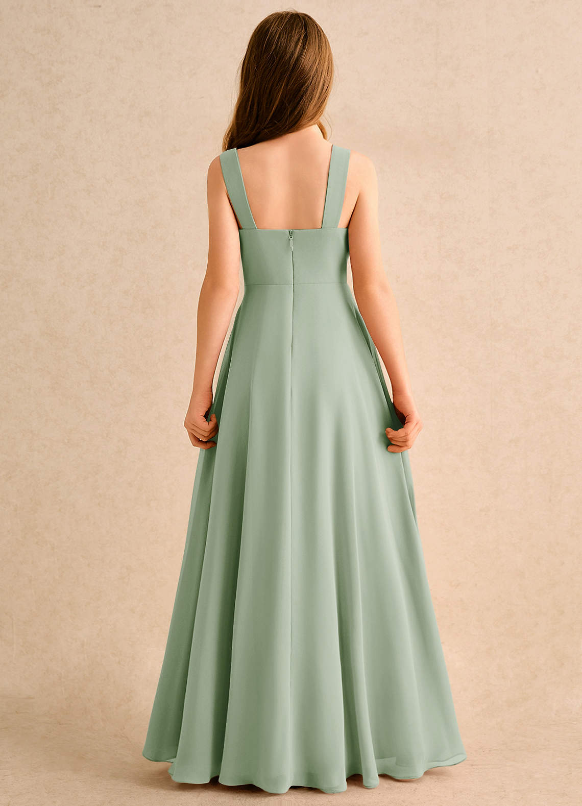 Azazie Makani Junior Formal Flower Girl Dresses Dusty Sage A-Line Sweetheart Neckline Chiffon Dress image1