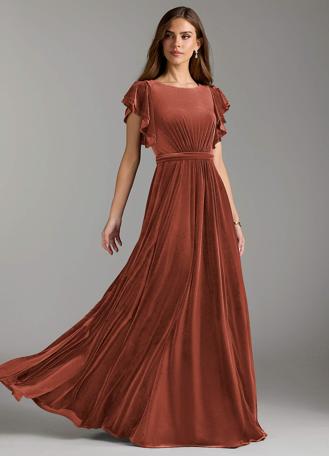 Azazie Daphne Abiti da damigella modesti Abito A-Line Con Cintura Velluto Floor-Length image1