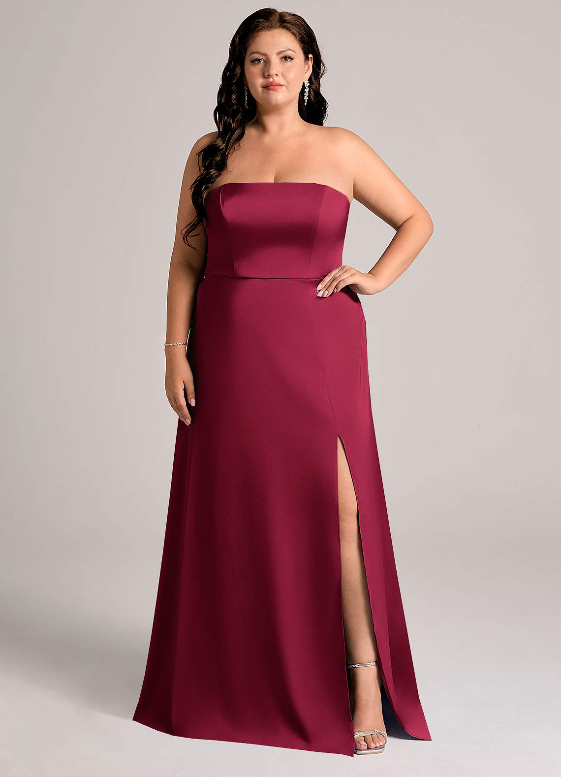 Azazie Wren Bridesmaid Dresses Burgundy A-Line Strapless Stretch Satin Convertible Dress image1