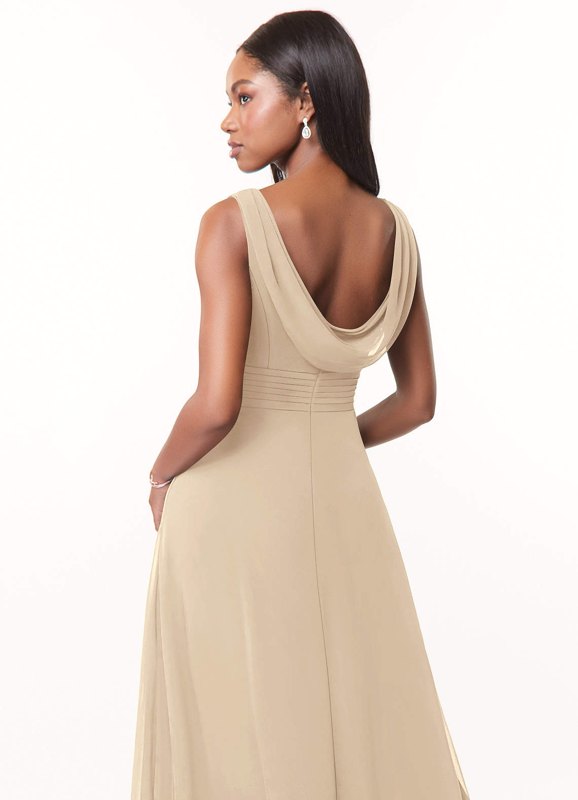 Azazie Karina Bridesmaid Dresses Champagne A-Line Pleated Chiffon Dress image3
