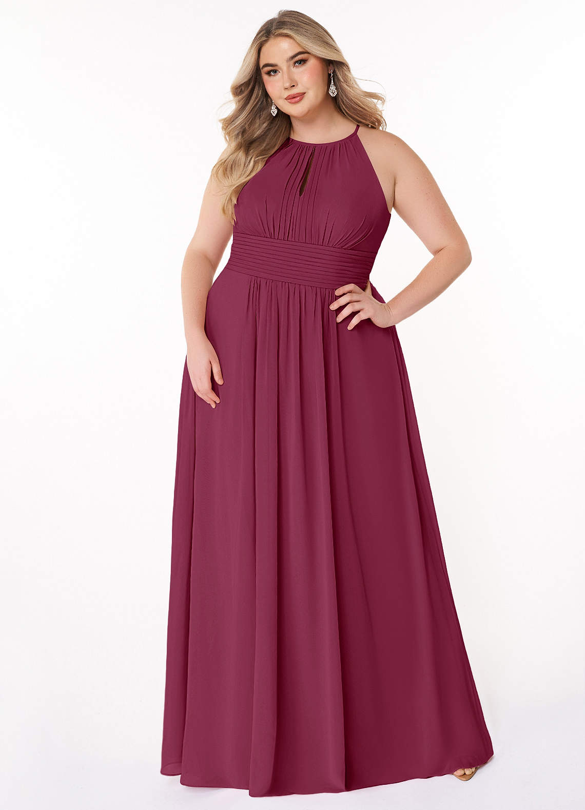 Azazie Bonnie Bridesmaid Dresses Mulberry A-Line Keyhole Ruched Chiffon Dress image1