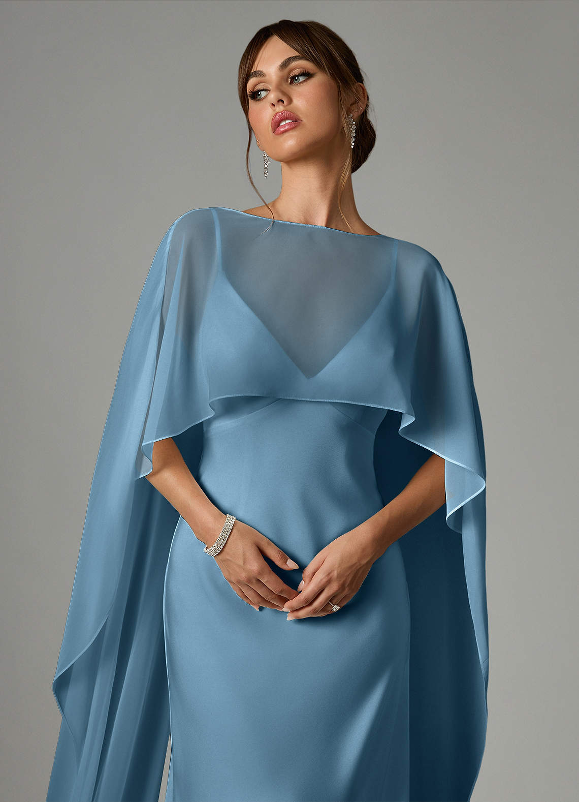 Azazie Stefania Vestidos de madrinha de casamento Vestido Aço Azul de Cetim elástico de Linha A image4