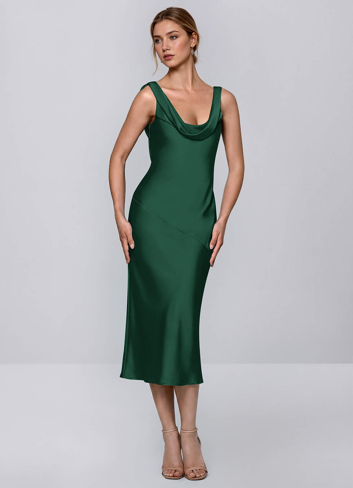 emerald green cowl neck dress Inez Satin Tie-Back Midi Satin dress Size:Large (16-18) Ted Baker ASOS DESIGN flared sleeve This sultry satin beauty