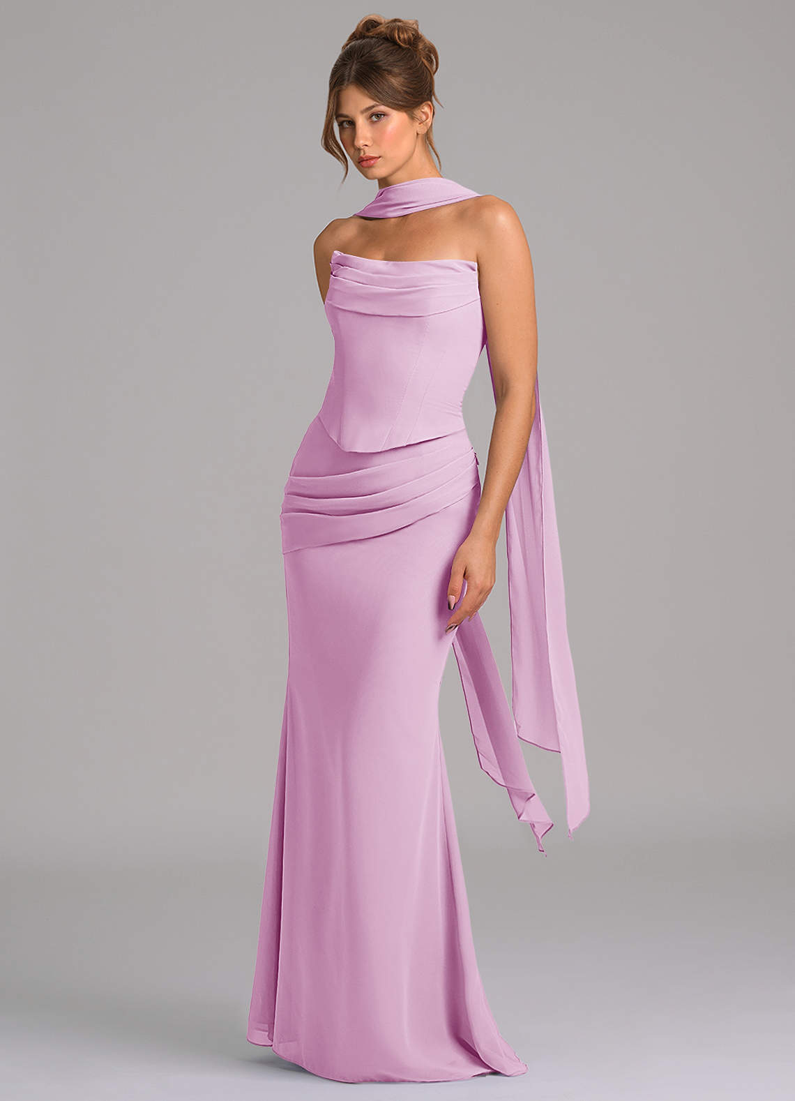 Azazie Sorrel Vestidos de madrinha de casamento Vestido Rosa Doce de Chiffon de sereia com Espartilho image4