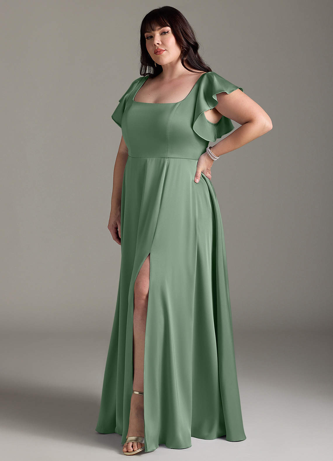 Azazie Bondi Bridesmaid Dresses Matcha A-Line Bow Stretch Satin Dress image8