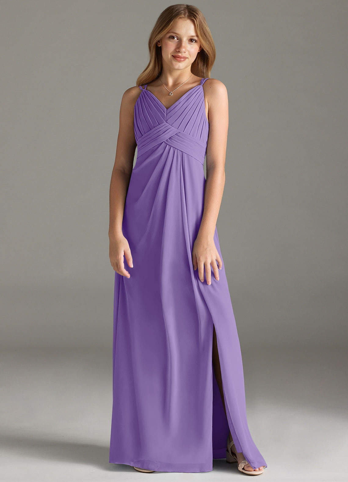 Azazie Maren Allure Junior Tahiti A-Line Lace Chiffon Dress image1