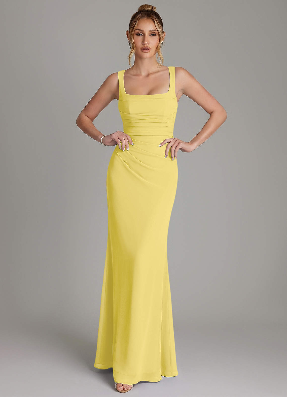 Azazie Agustina Bridesmaid Dresses Canary Mermaid Corset Chiffon Dress image2