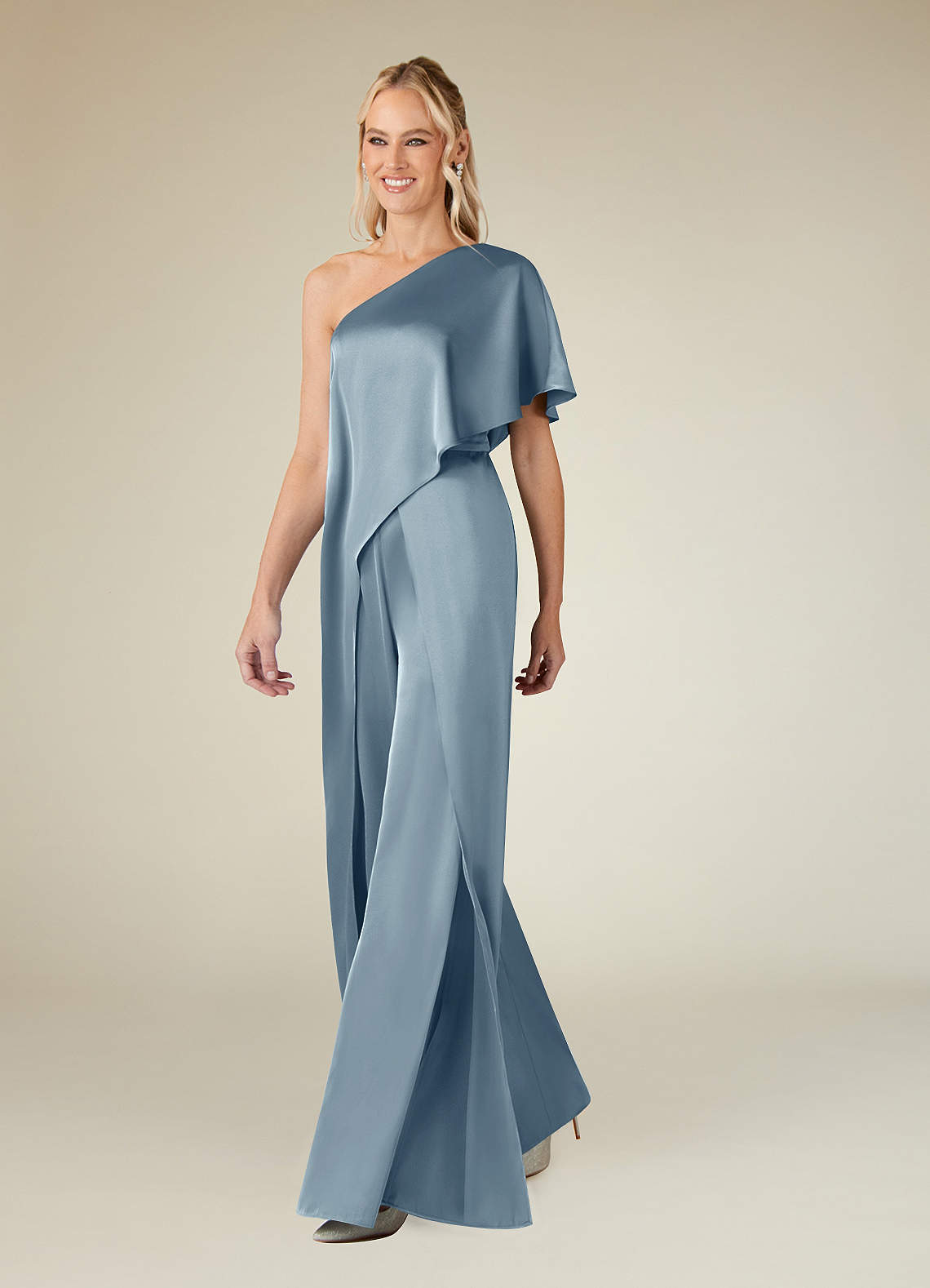 Azazie Hagretta At-home Try On Dresses Dusty Blue Jumpsuit/Pantsuit Stretch Satin Dress image3