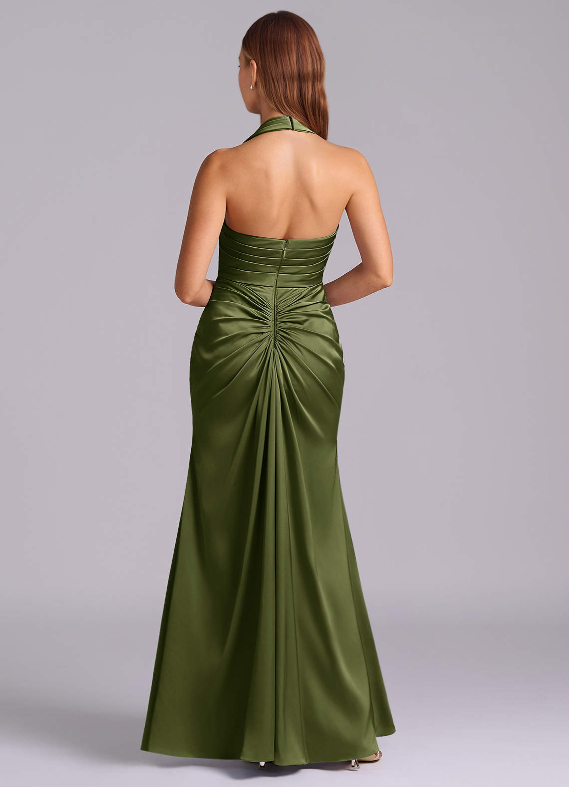 Azazie Destiny Vestidos de madrinha de casamento Vestido Oliva de Cetim elástico de sereia com Decote Coração image1