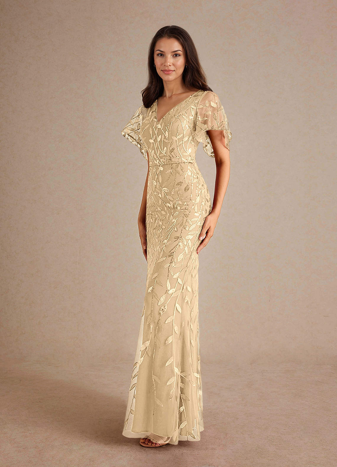 Azazie Milan Mother of the Bride Dresses Champagne Sheath Sequins Dress image4