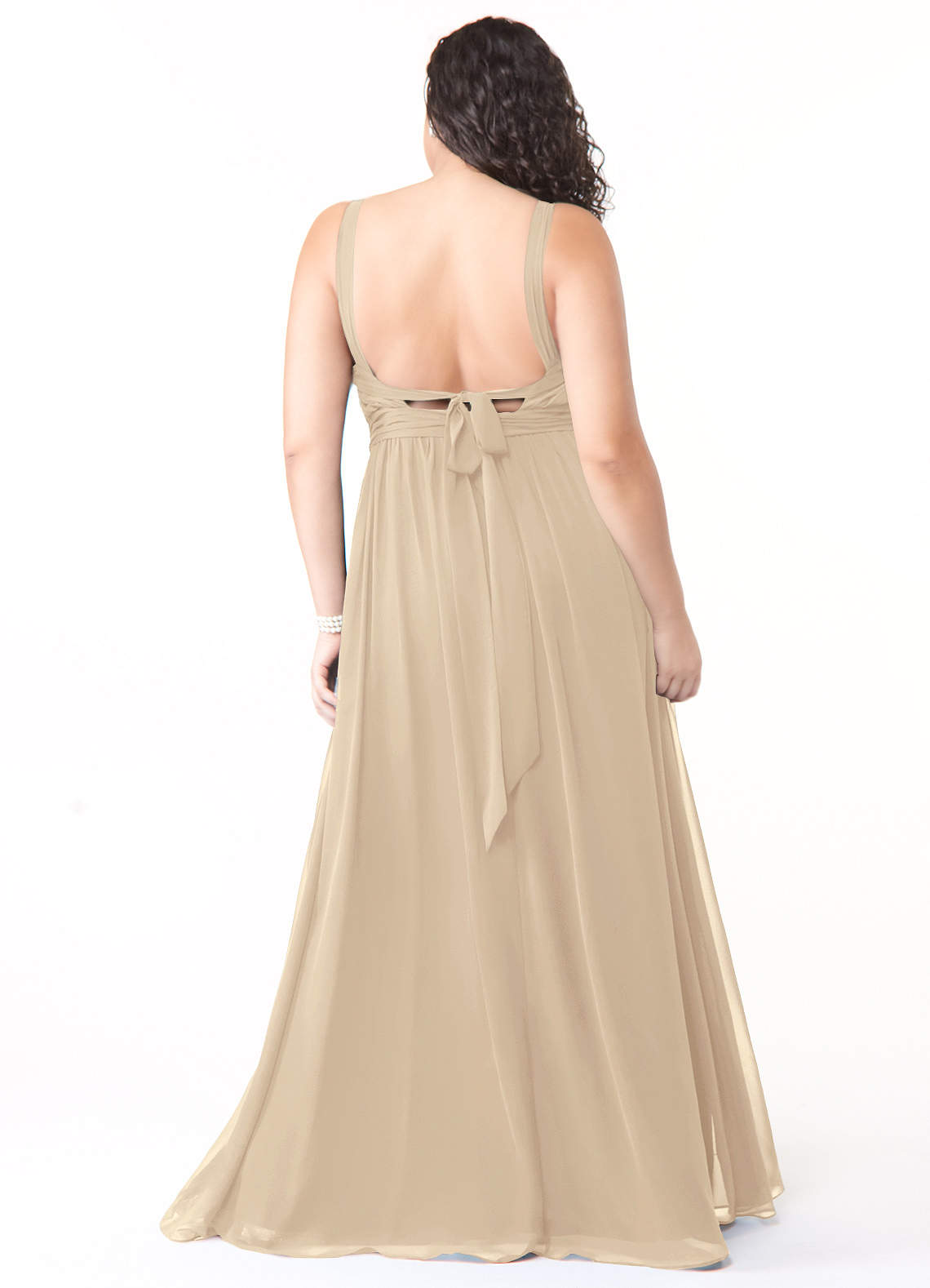white christmas dresses Champagne Chiffon Slit Flutter Sleeves V-Neck Floor Length Bridesmaid Dress main image 1