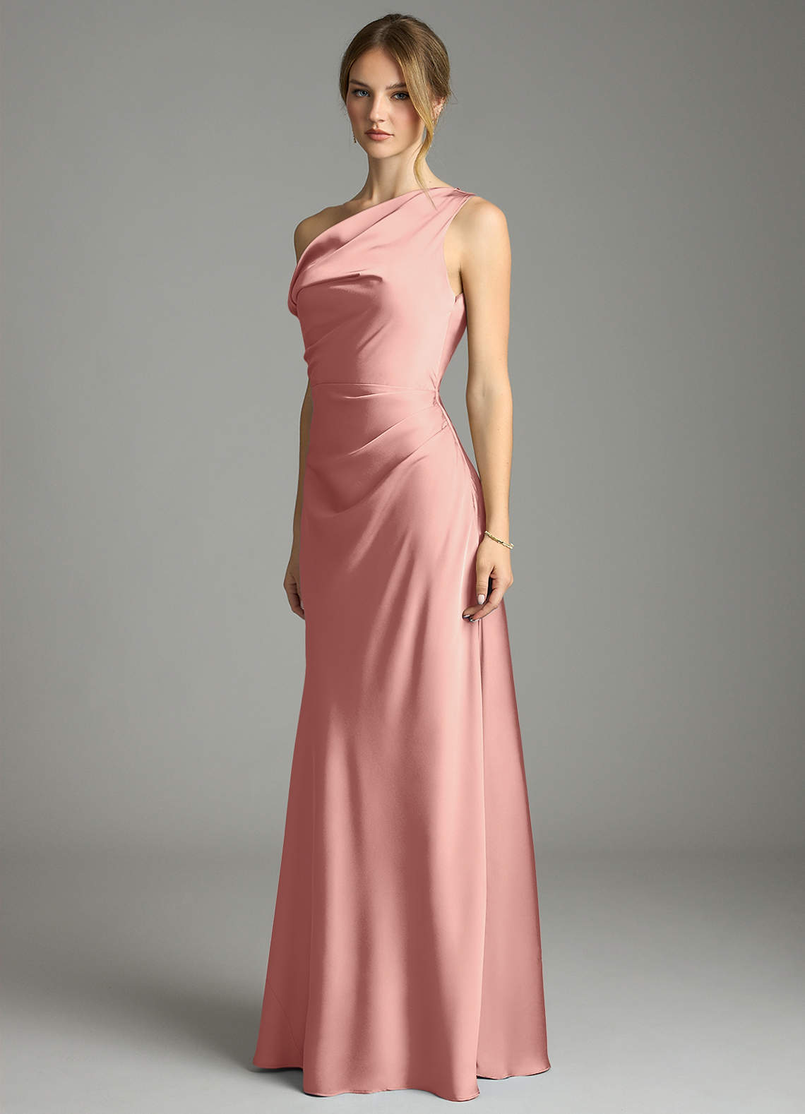 Azazie Emerson Bridesmaid Dresses Rosette Mermaid Off the Shoulder Stretch Satin Dress image1