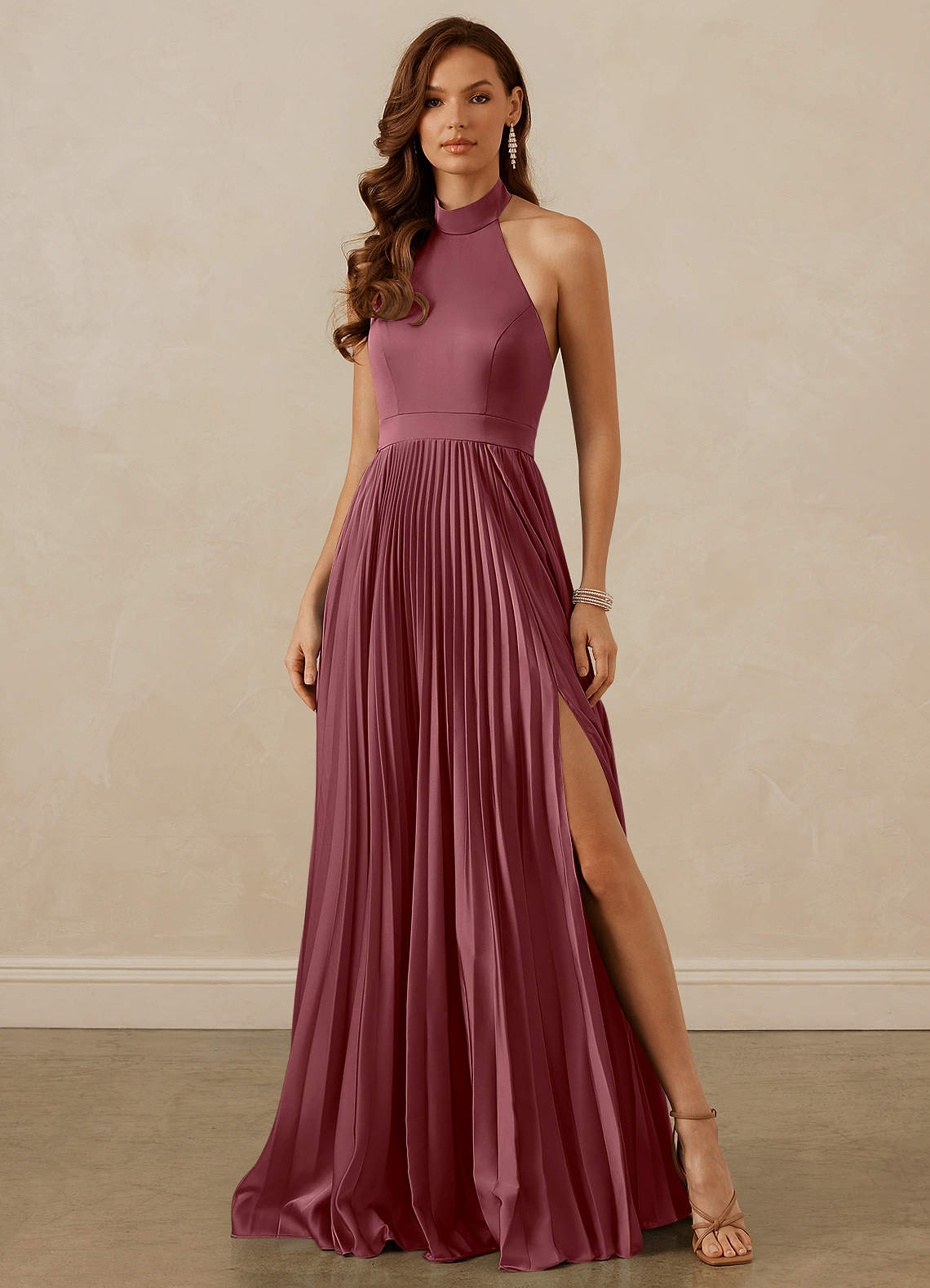 Christian Siriano Bridal for Azazie 1007 Bridesmaid Dresses Desert Rose A-Line Pleated Stretch Satin Dress image1