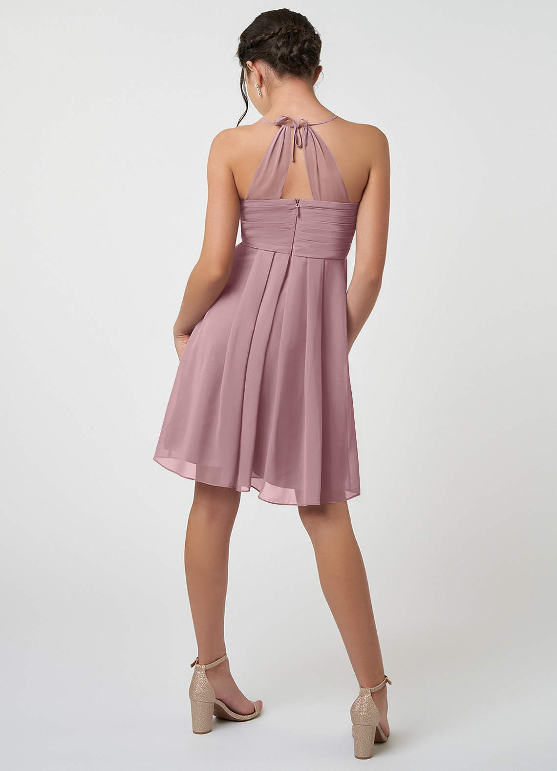 Elegant A-Line Bow Ruffle Junior Bridesmaid Dresses Dusty Rose