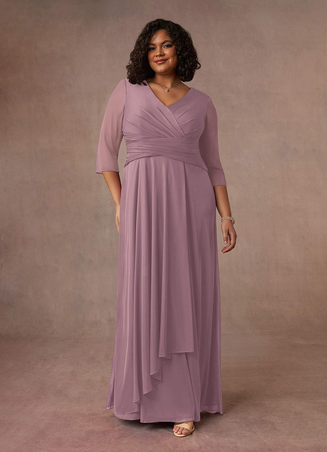 Azazie Annetta Mother of the Bride Dresses Dusty Rose A-Line V-Neck Pleated Mesh Dress image7