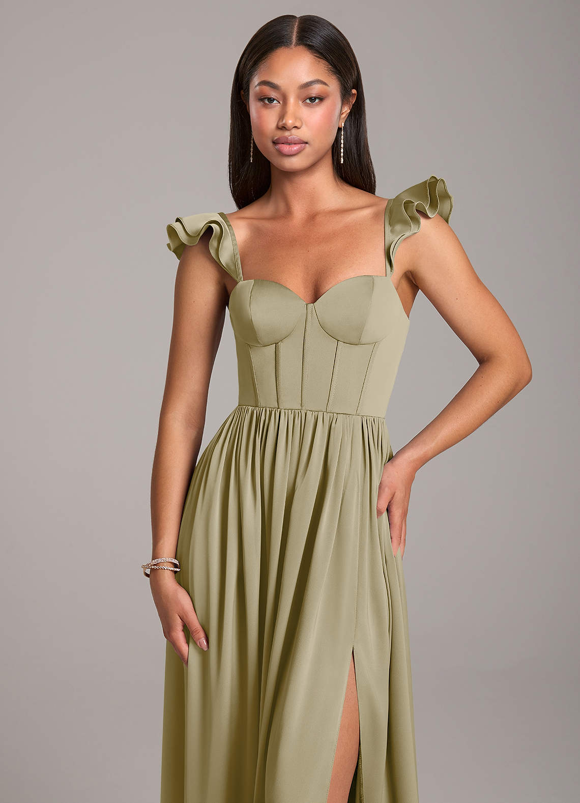 Azazie Denisse Moss Green Stretch Satin Bridesmaid Dresses | Azazie CA