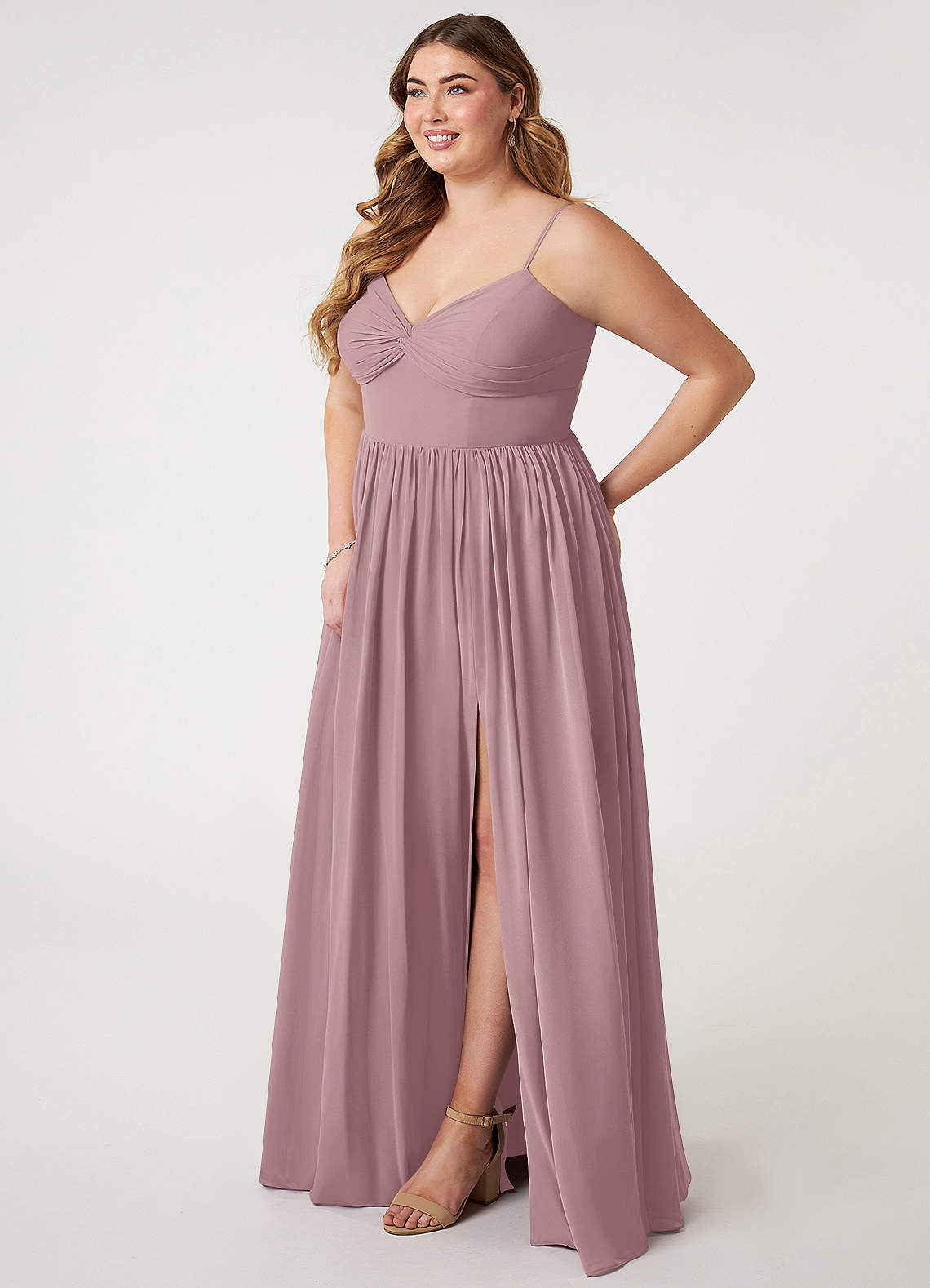 Azazie Zeya Bridesmaid Dresses Dusty Rose A-Line V-Neck Pleated Chiffon Dress image7