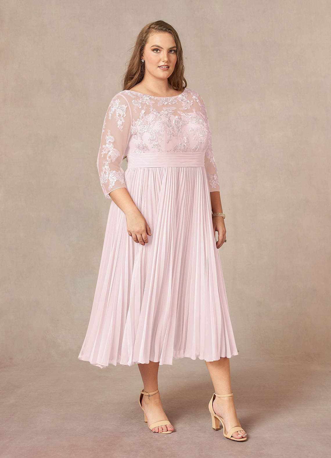 Azazie Tutu Mother of the Bride Dresses Blushing Pink A-Line Boatneck Lace Chiffon Dress image9