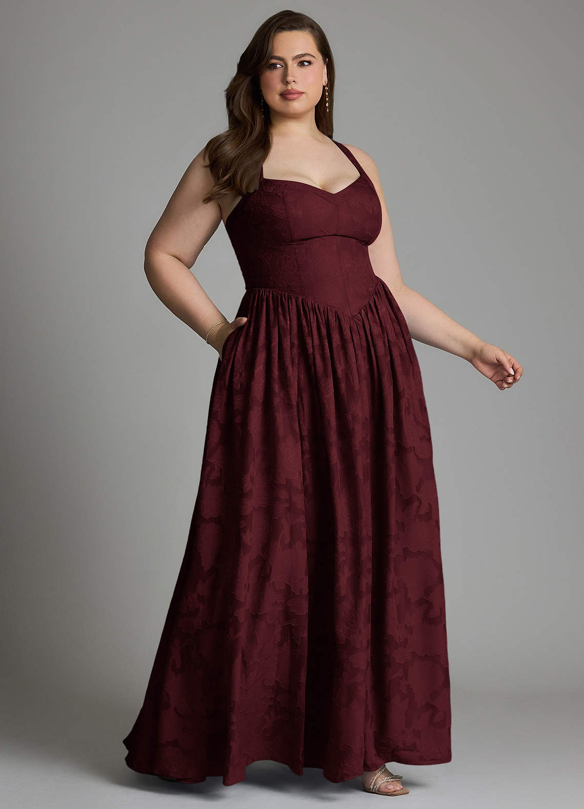 Azazie Francis Bridesmaid Dresses Cabernet A-Line Corset Floral Burnout Dress image12