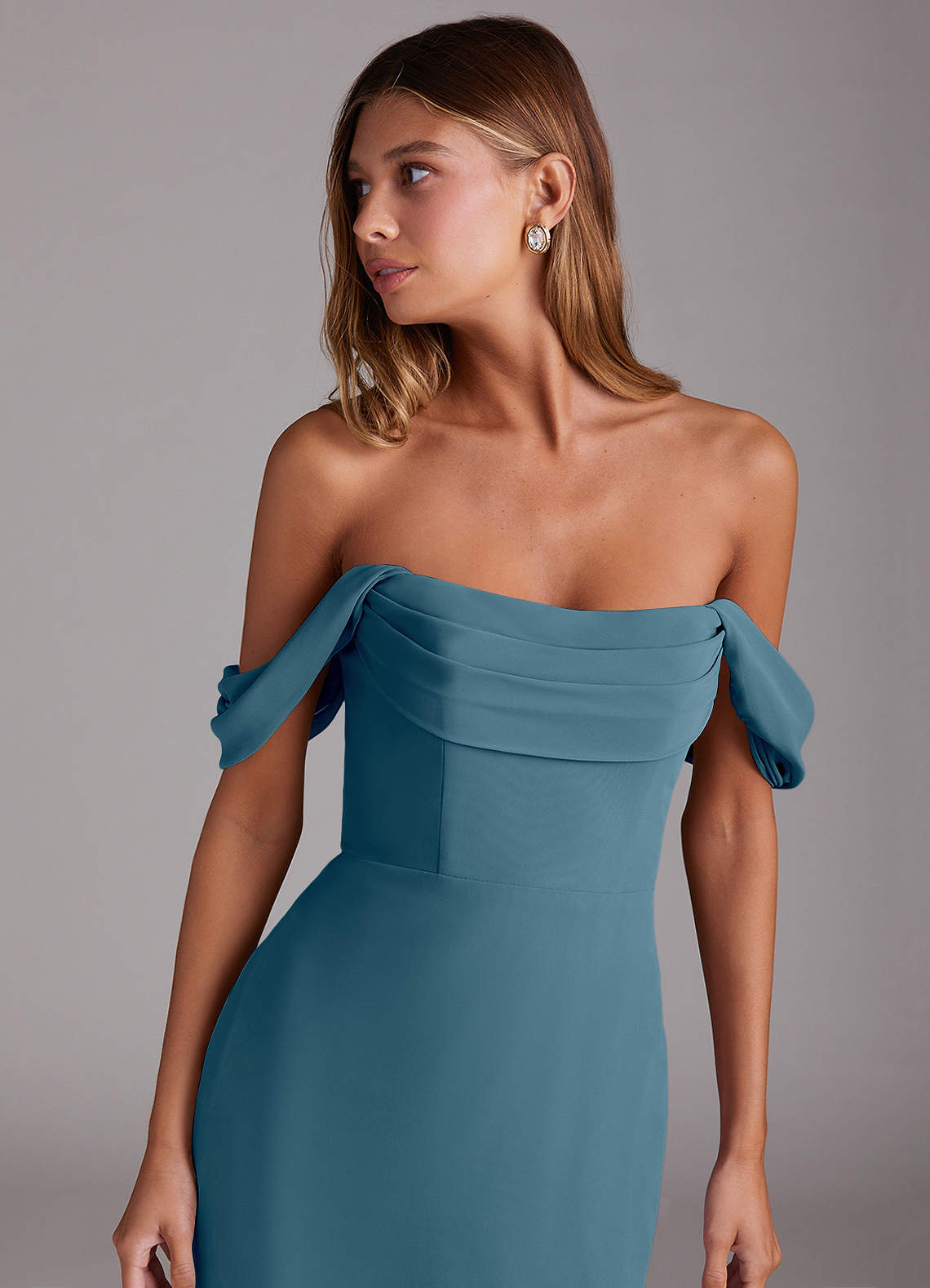 Azazie Saige Bridesmaid Dresses Bermuda A-Line Off the Shoulder Chiffon Convertible Dress image4