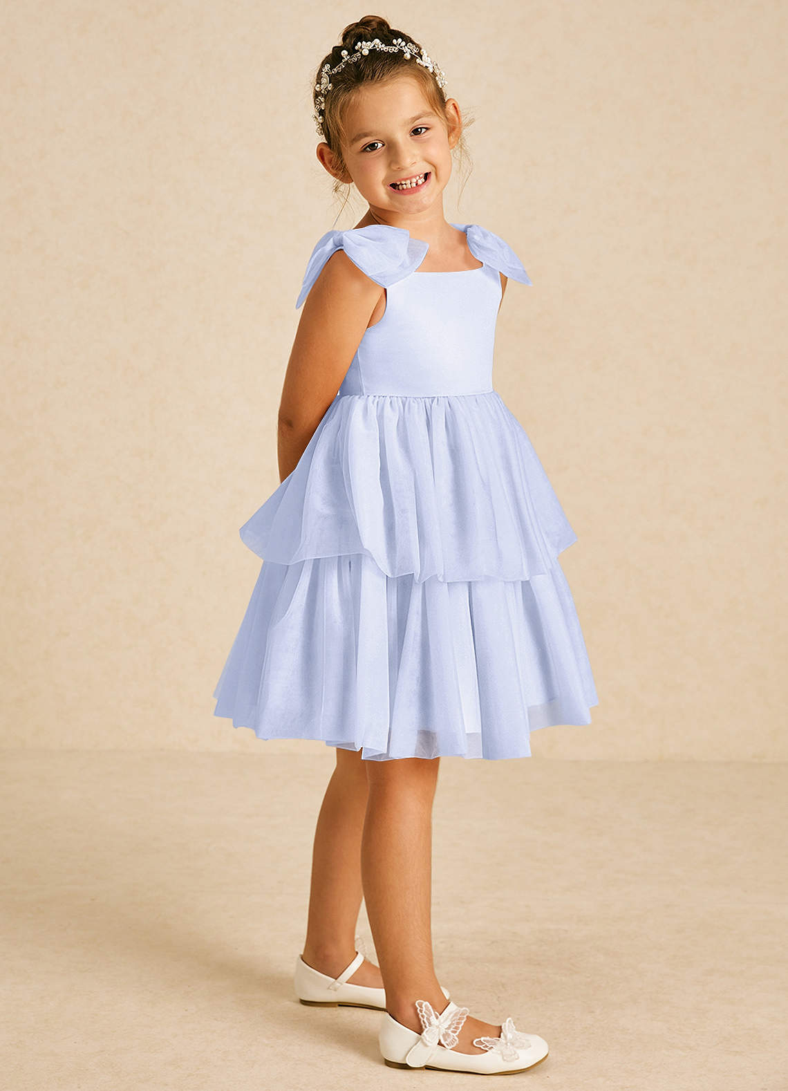 Azazie Vanellope Flower Girl Dresses Lavender A-Line Bow Tulle Dress image1