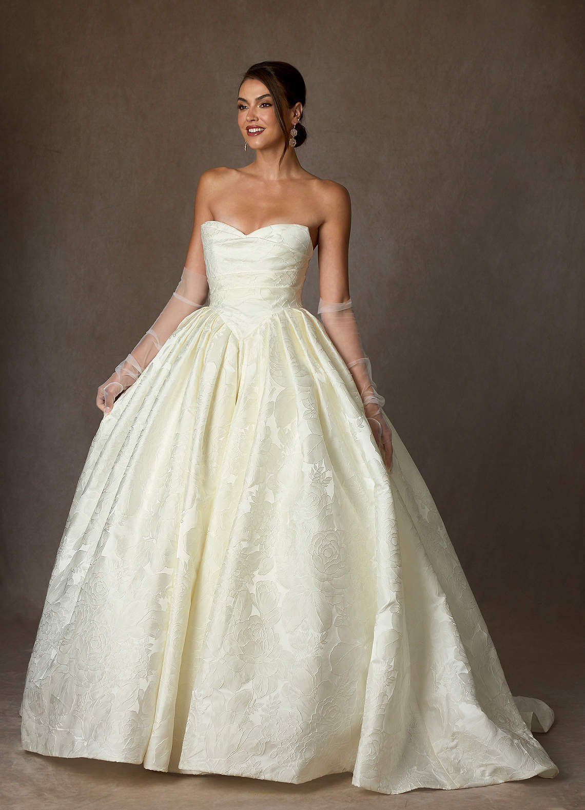 Azazie Celestia Wedding Dresses Antique White Ball-Gown Strapless Floral Jacquard Dress image2