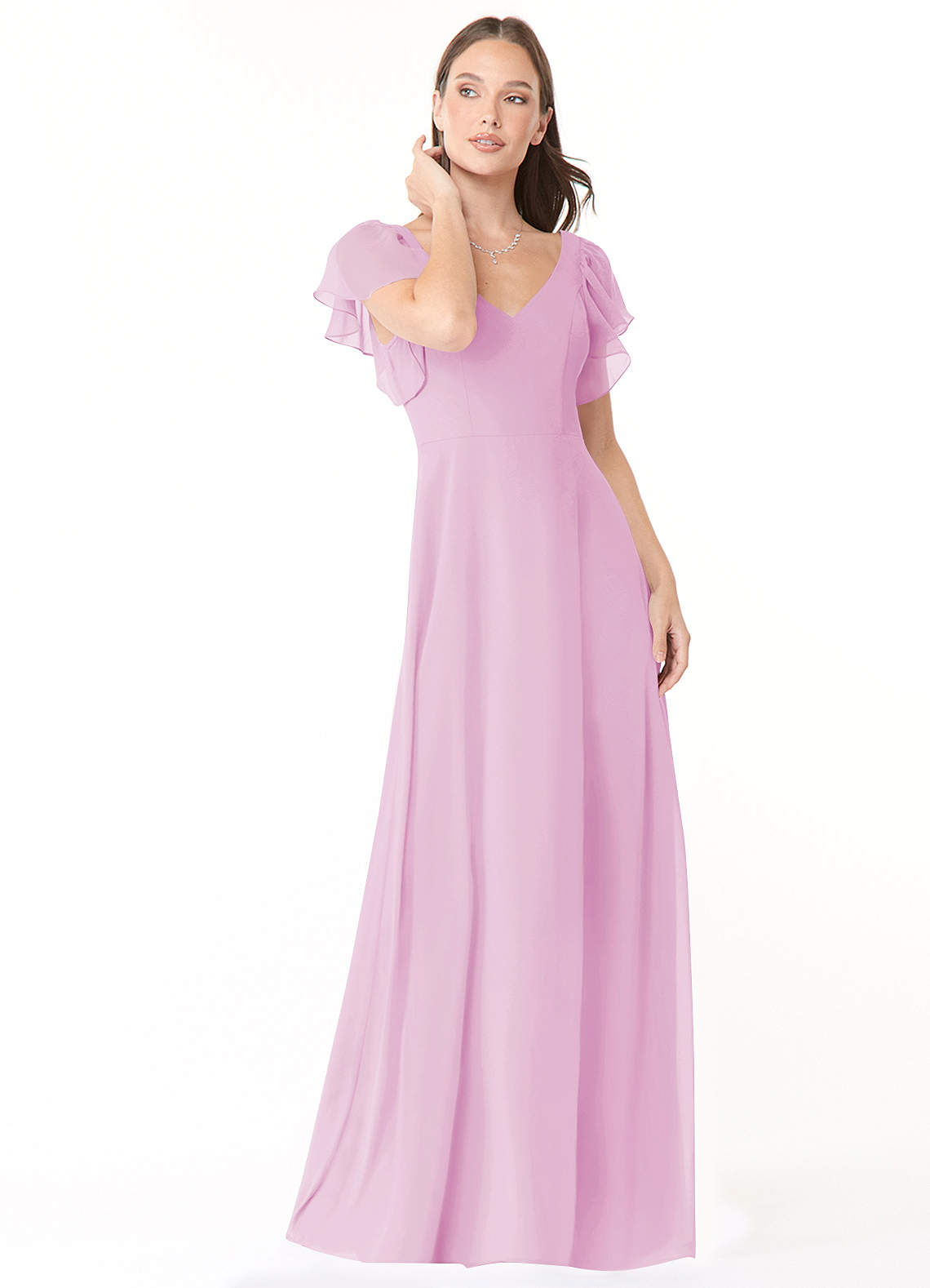 Azazie Syenna Bridesmaid Dresses Candy Pink A-Line Ruched Chiffon Dress image1
