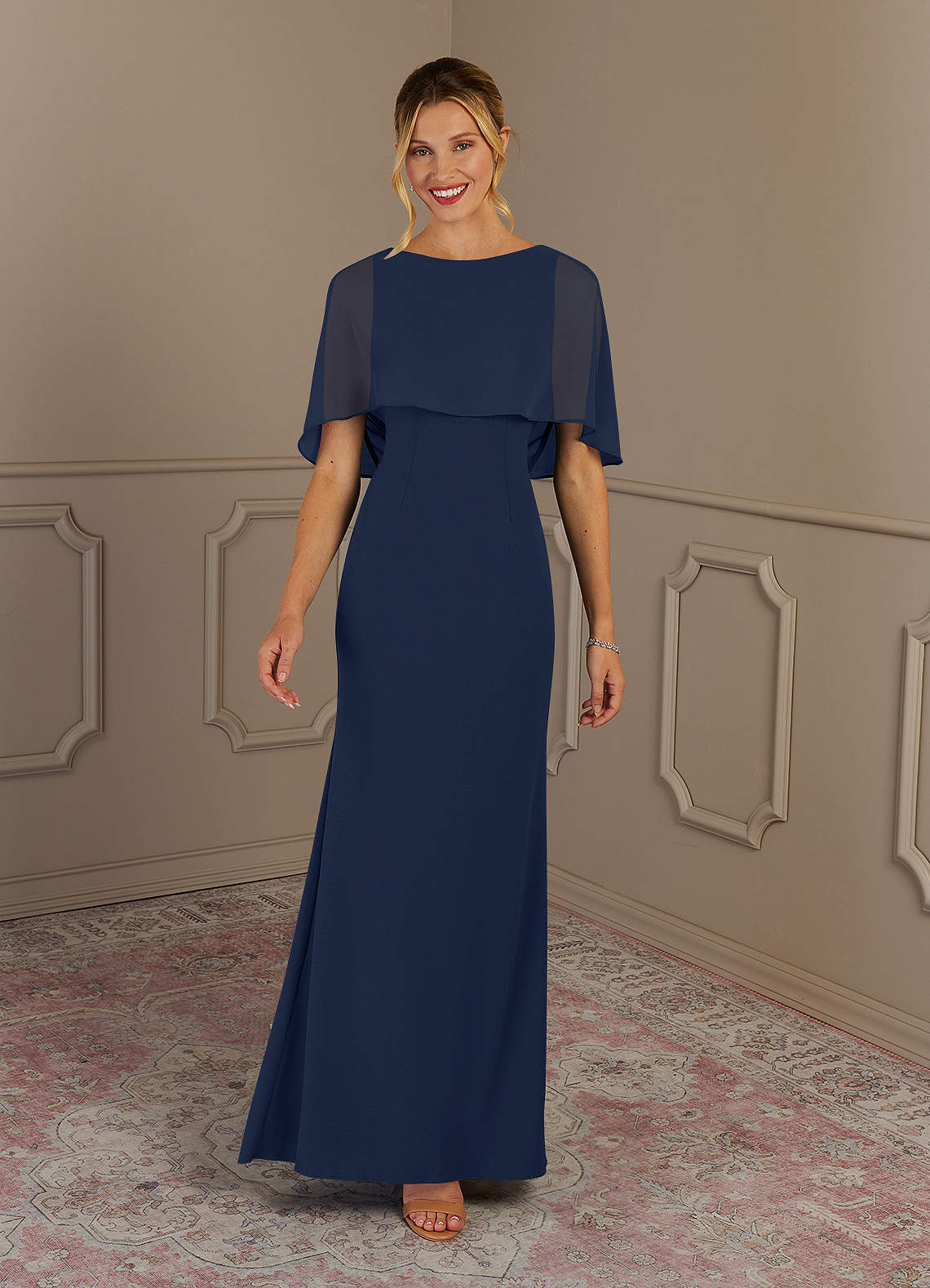 Azazie Dion Mother of the Bride Dresses Dark Navy Sheath Scoop Stretch Crepe Dress image3