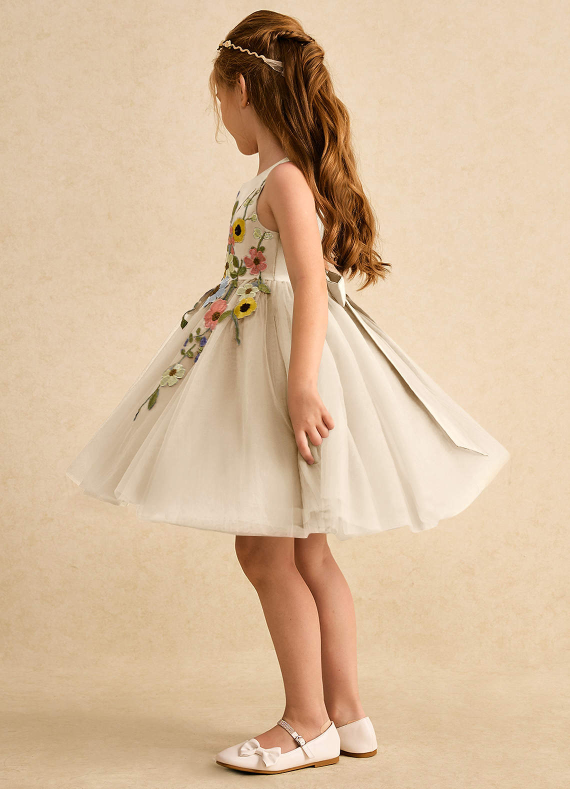 Azazie Prima Flower Girl Dresses Champagne A-Line Bow Tulle Dress image3