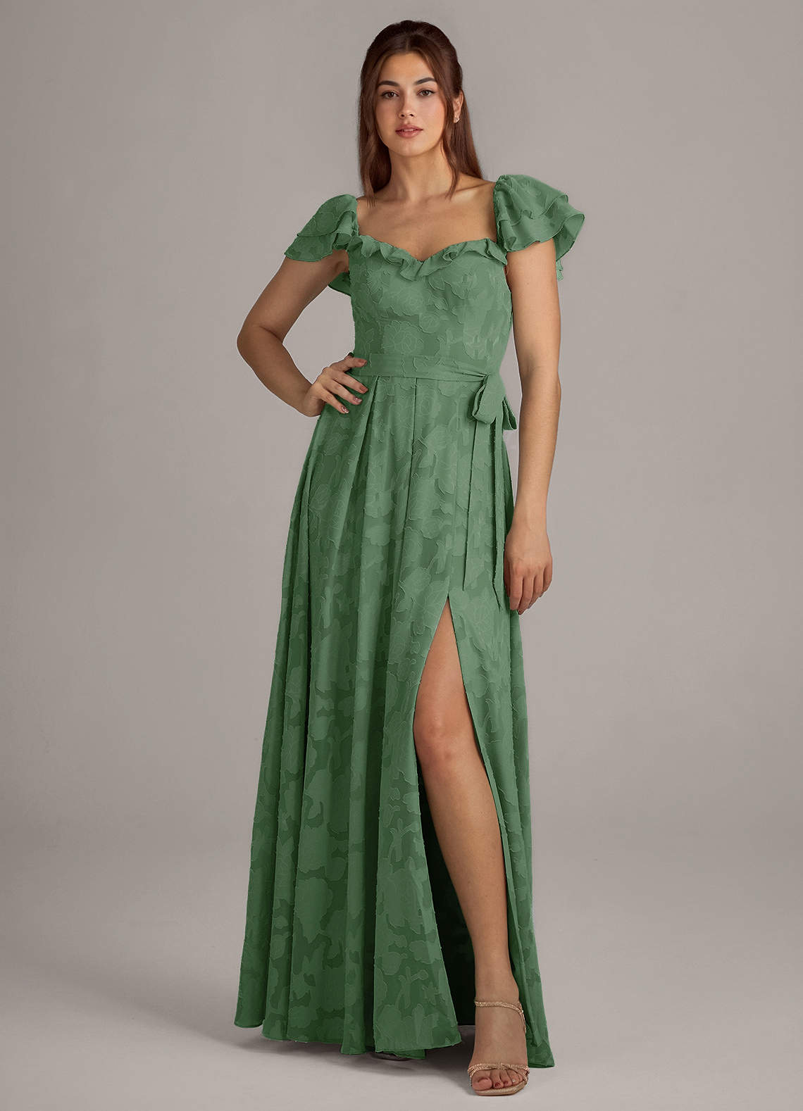 Azazie Aricella Eucalyptus Floral Burnout Bridesmaid Dresses | Azazie